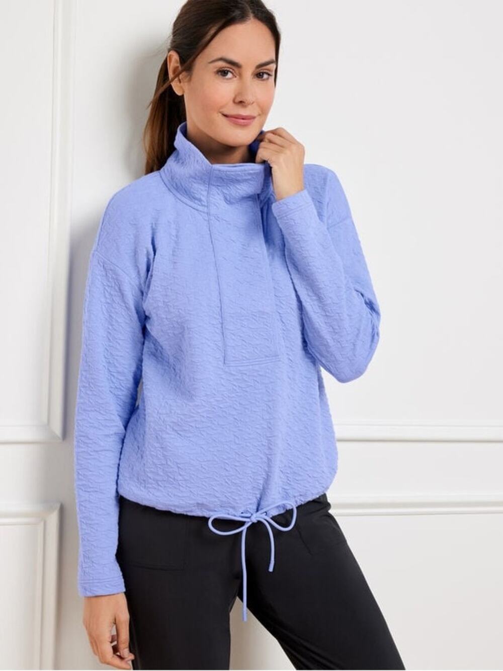 NWT T By Talbots Snap Placket Pullover Puckered Jacquard Periwinkle Blue Size 2X